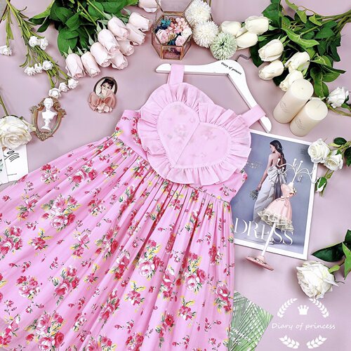 女童甜美公主荷叶边小碎花连衣裙