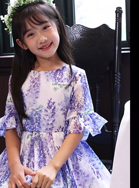 店铺转项经营全场甩卖女童夏装连衣裙度假雪纺印花超长裙亲子装