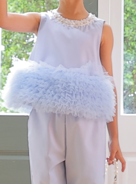 店铺转项经营全场甩卖女童夏装背心长裤套装重工花边礼服两件套