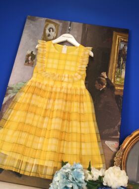 店铺转项经营全场甩卖女童夏装荷叶边格子纱裙公主裙童装背心裙