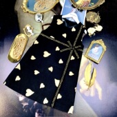 diary princess2024女童秋冬连衣裙毛呢黑色刺绣爱心背心裙