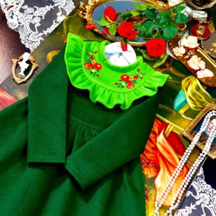 连衣裙绣花复古拼接荷叶边法式 毛呢加厚长袖 女童秋冬新款 童装