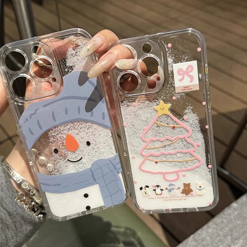 雪人流沙适用苹果16Pro手机壳iPhone14小米15华为mate60Pura70k80透明Reno12nova13荣耀90x200新年oppofindx8