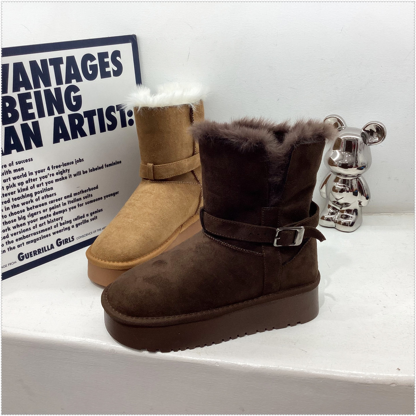 2025冬加绒套筒东北保暖增高厚底松糕底雪地靴短靴马丁靴她致百搭