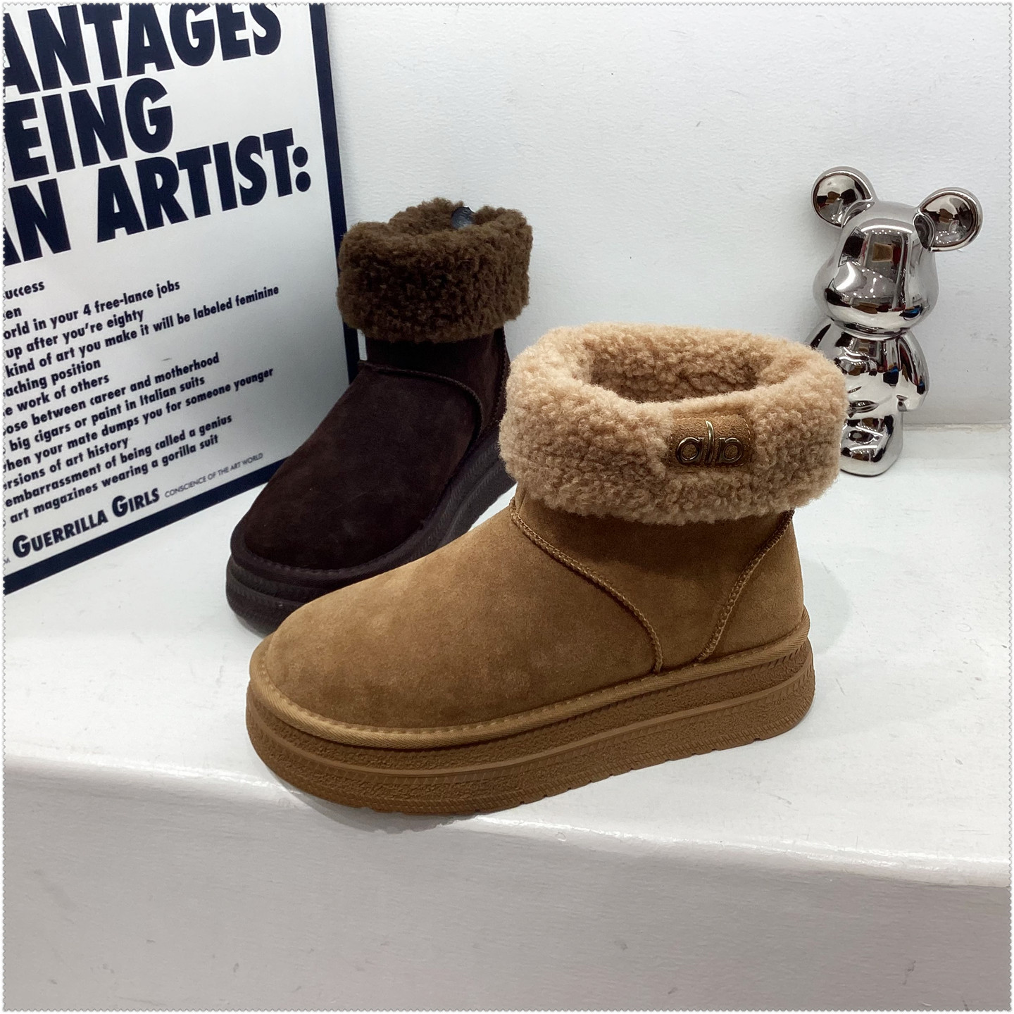 2025冬加绒东北保暖雪地靴厚底松糕底勃肯鞋短靴马丁靴她致百搭