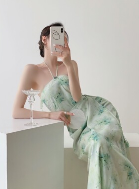Srose 冷青沼 复古油画风新中式碎花连衣裙套装国风上衣配半身裙