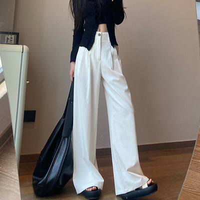 白色西装阔腿裤女高级感直筒裤