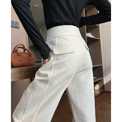 高腰阔腿裤女秋冬香蕉直筒裤白色