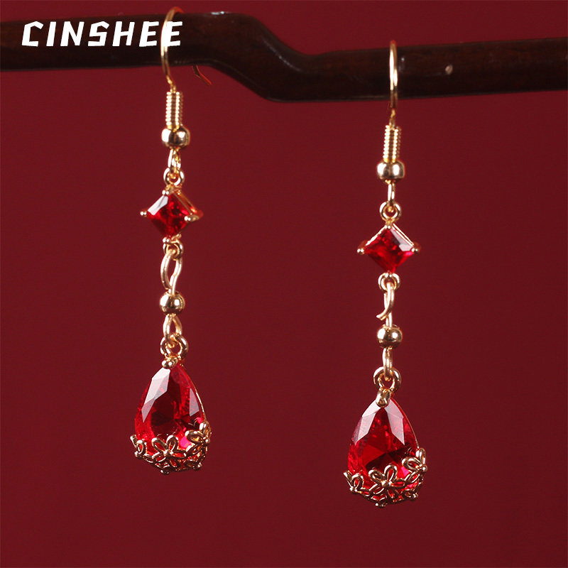 红色绿色粉色蓝色白色锆石耳环2024新款潮耳饰可夹水滴形长款耳坠,饰品/流行首饰/时尚饰品新,耳环,淘宝优惠券,粉丝福利购,淘宝优惠卷