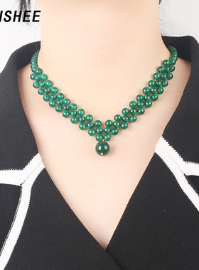 绿色锁骨链女小众设计感多层宽版颈链术后遮疤痕项链choker项圈