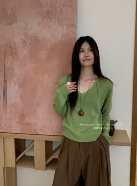 缤典2025秋新款韩版宽松显瘦百搭V领针织衫女休闲毛衣上衣潮56558