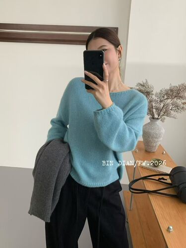 缤典2026秋季新款时尚百搭圆领纯色宽松显瘦针织衫女上衣潮66622