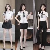 新款 足浴技师工作服女衬衣百褶裙酒店沐足美容院按摩气质工衣套装