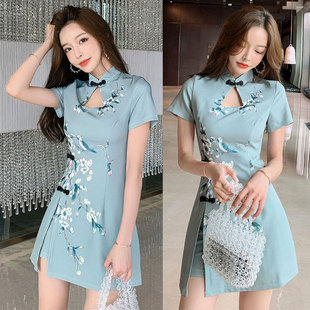 两件套夜场女装 改良版 短裤 显瘦连衣裙 桑拿技师服潮 旗袍复古修身