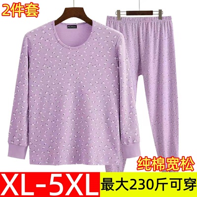 中老年人女士纯棉秋衣秋裤套装宽松大码圆领打底妈妈保暖内衣冬季