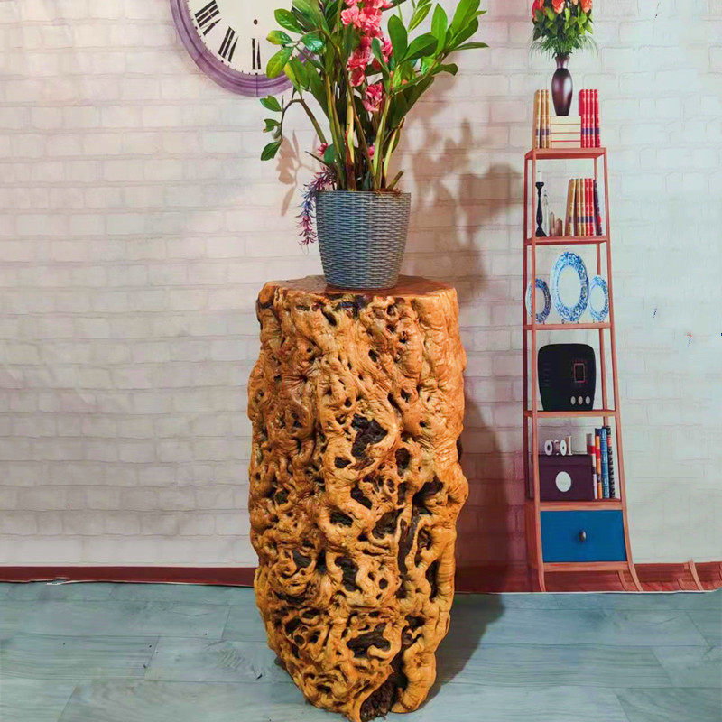 枣木纯实木根雕花架摆件花瓶大尺寸艺术造型花架木墩底座原木摆件