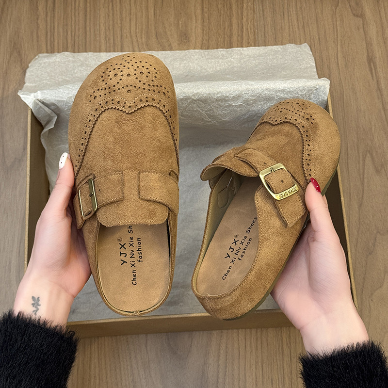 休闲风内增高包头半拖鞋女款外穿2026春季皮带扣厚底勃肯鞋一脚蹬,女鞋,包头拖,淘宝优惠券,粉丝福利购,淘宝优惠卷