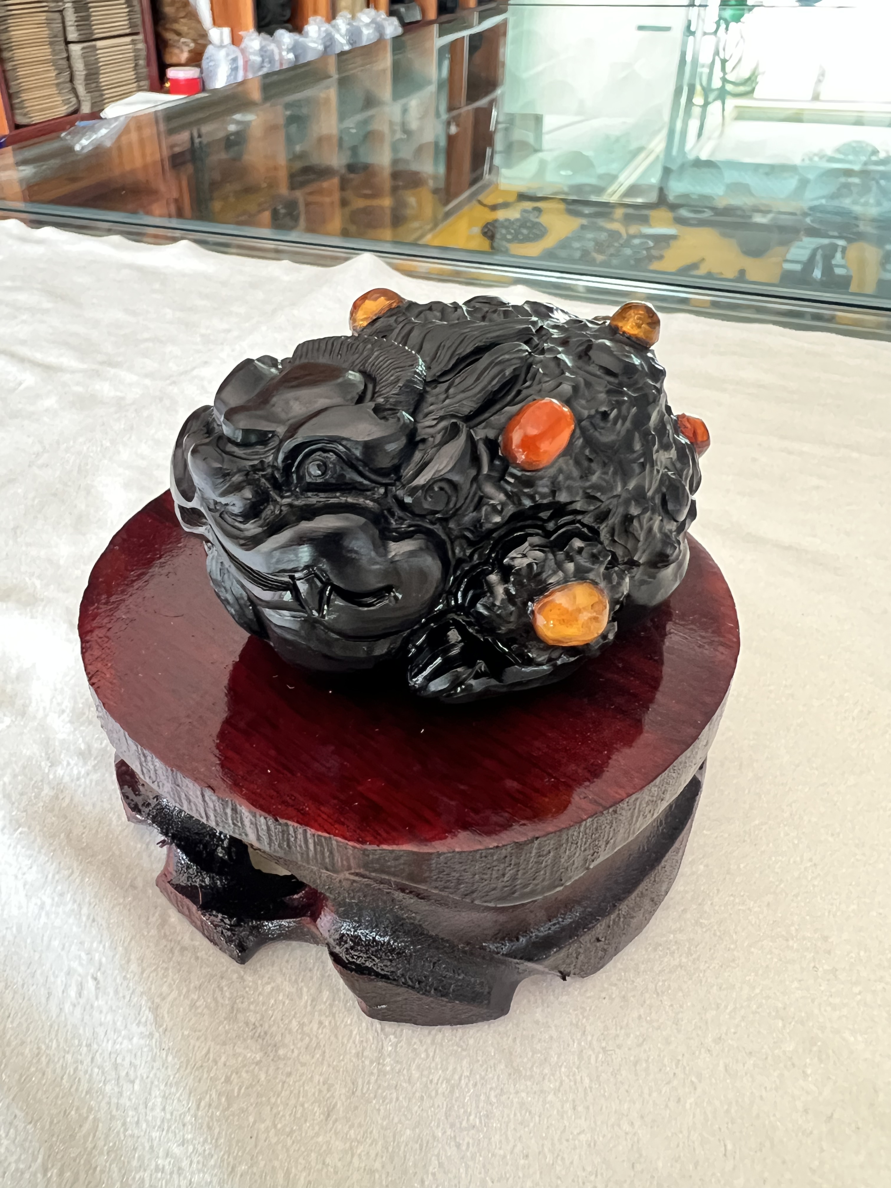 抚顺煤精金蟾摆件茶台茶宠办公桌