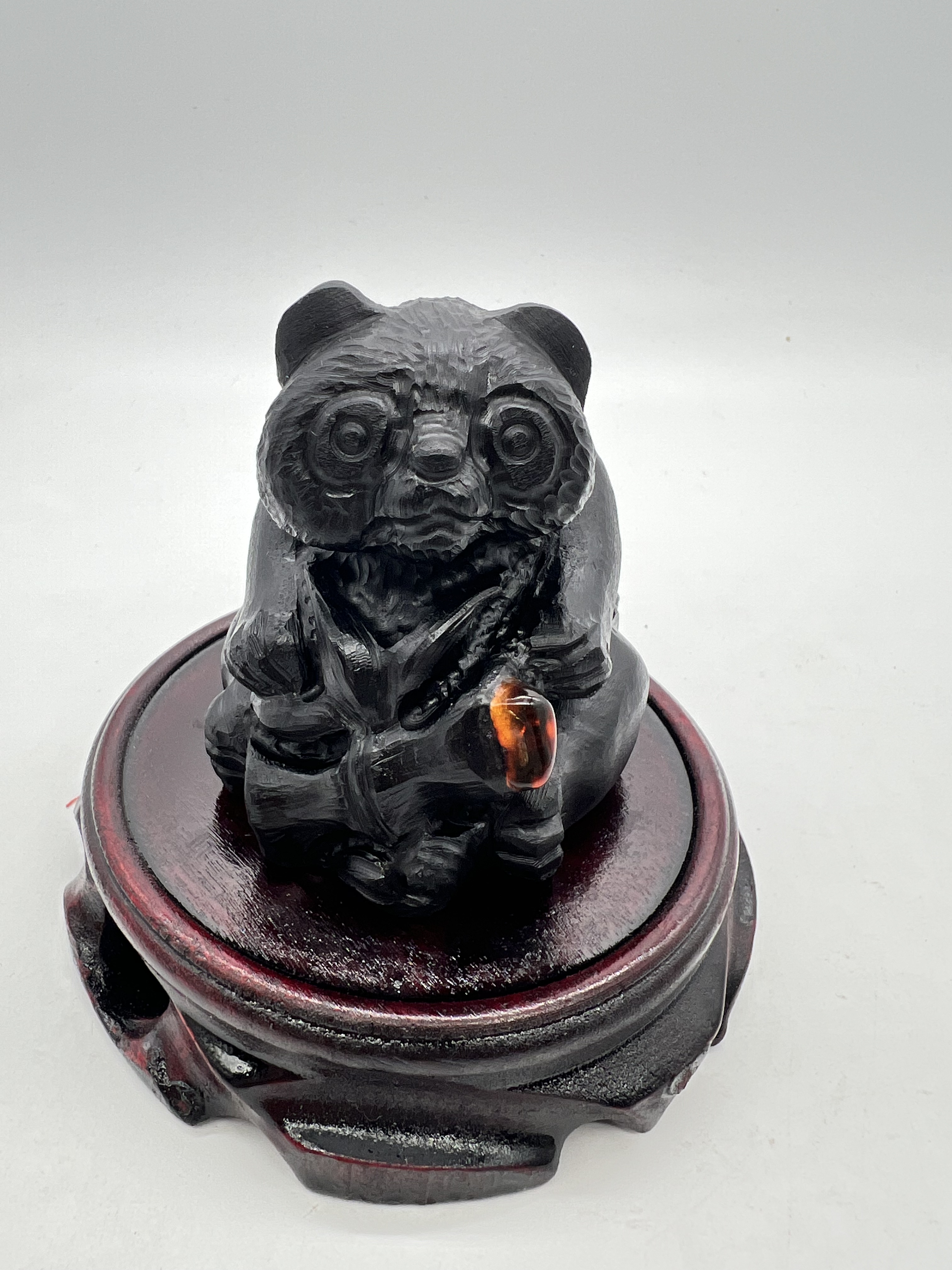 抚顺煤精熊猫摆件茶台茶宠办公桌老料焦皮料天然原矿手工雕刻厂家