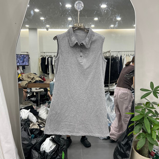 欧洲站2026夏季新款时尚翻领半扣纯棉无袖T恤连衣裙女款欧货1222