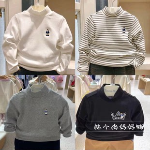 小熊童装秋冬款男童半高领打底衫中大童纯棉百搭保暖舒适长袖T恤