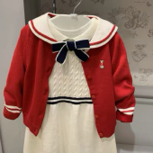 女童宝宝红色针织开衫 春秋款 儿童百搭可爱甜美外套 小熊童装 新年款