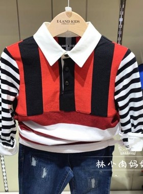 正品特价春秋新款EK男童装大童时尚POLO衫翻领长袖T恤EKLW94902B