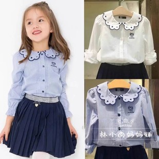 长袖 薄款 衬衫 中大童娃娃领韩版 25年春秋新款 打底衫 小熊女童装