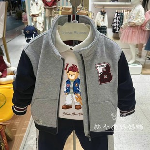 TWMW234T03B 男童立领拼接加绒外套休闲拉链衫 小熊童装 24秋冬新款