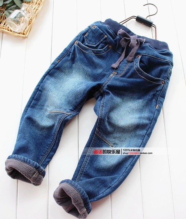 110码 超值男女童弹力牛仔棉裤 儿童小童冬季加绒牛仔裤休闲裤