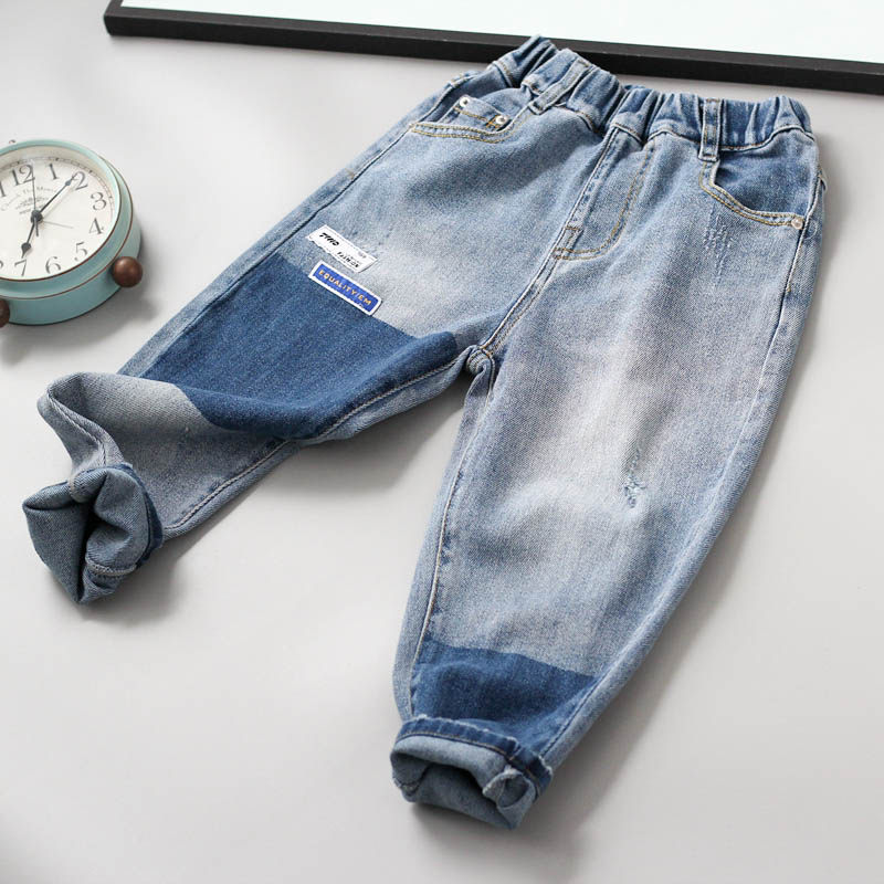 柔软男童中大童牛仔裤拼接长裤