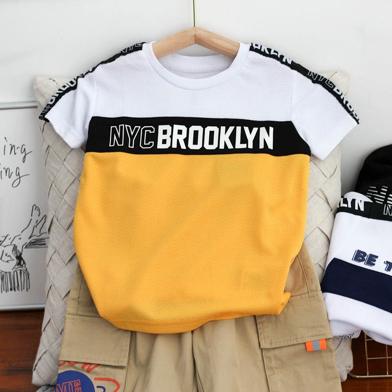 特！男童速干短袖T恤夏季儿童中小大童圆领汗衫数字拼接休闲运动T