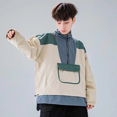 儿童外套春秋季款2025中大童装拼接套头立领卫衣男童宽松休闲上衣
