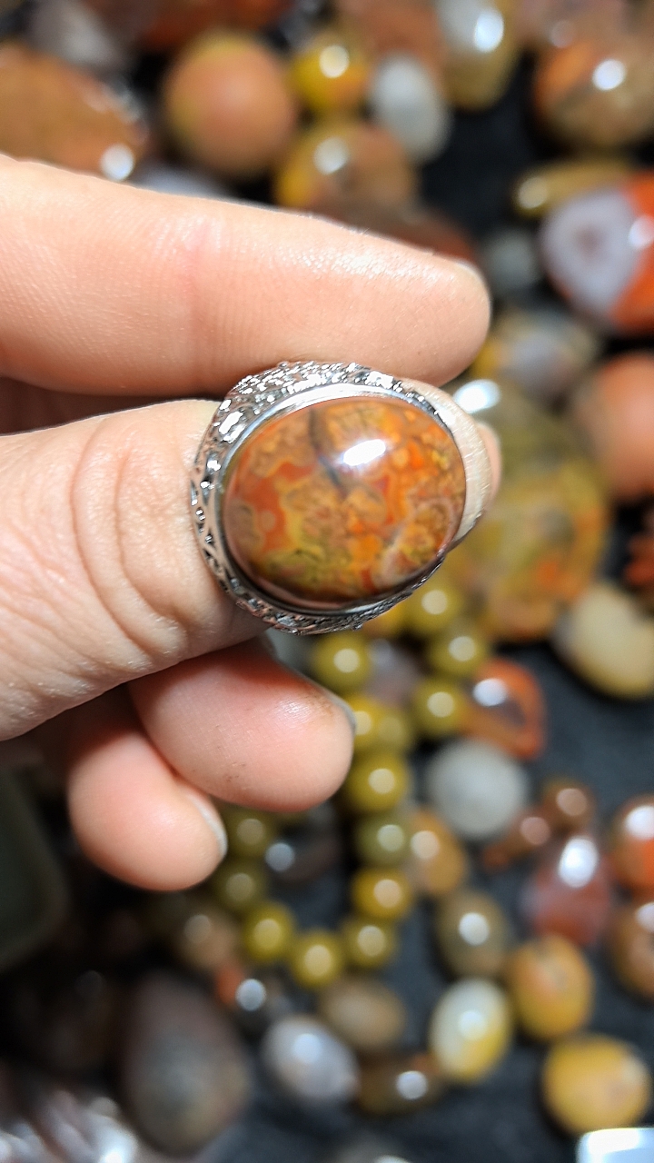 天然战国红戒指925银活口镶嵌男女