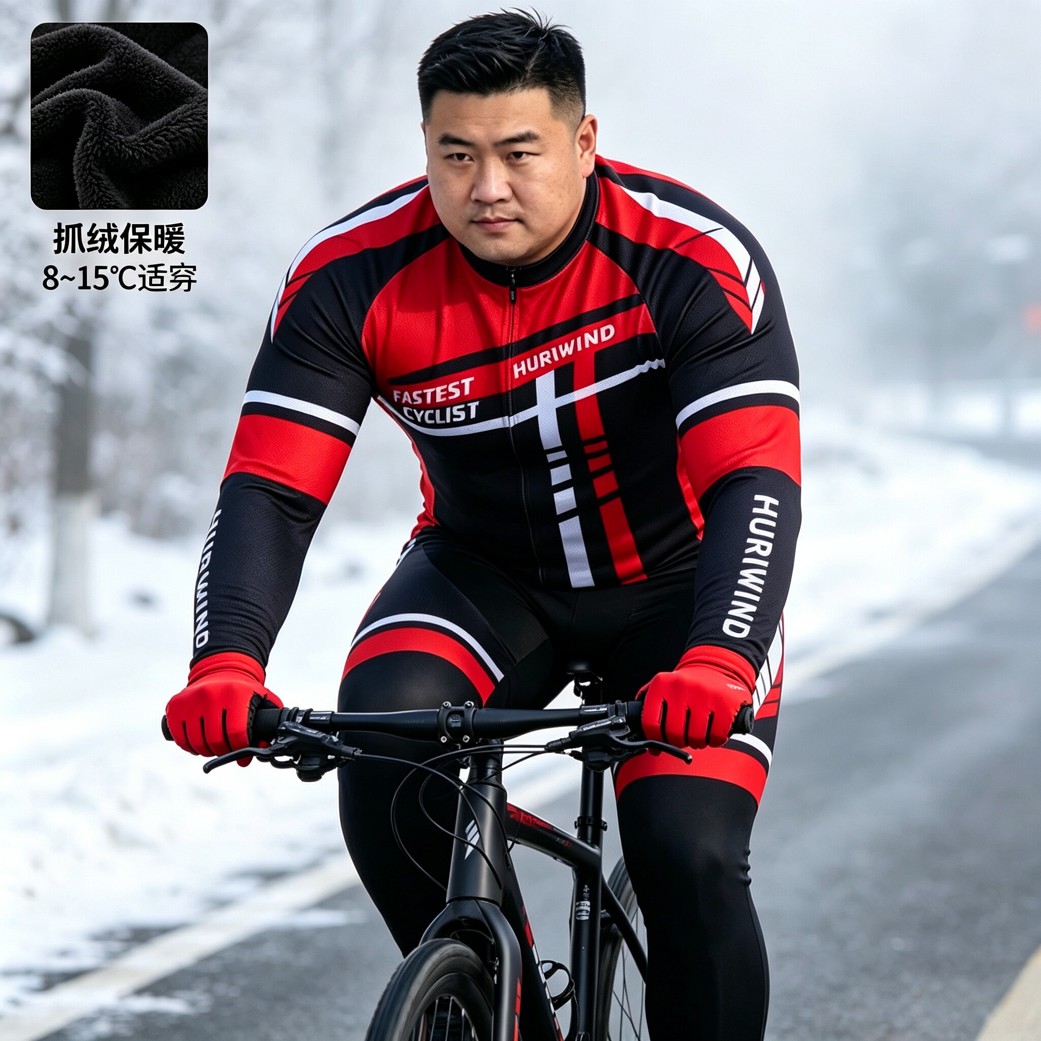 长袖骑行服抓绒套装定制 订做 秋冬加绒加大码加肥自行车单车服男