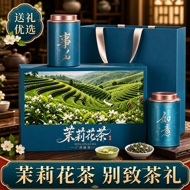 茉莉花茶广西横县正宗茉莉飘雪高档茶叶礼盒中秋伴手礼送朋友长辈