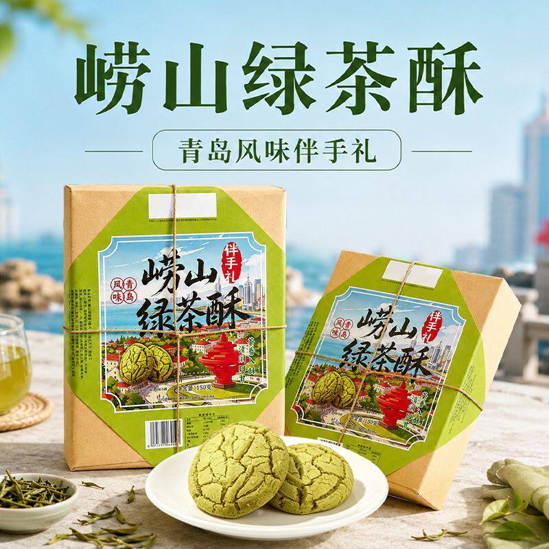 崂山绿茶酥糕点新品150g送手提袋青岛伴手礼物茶香入酥