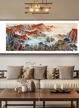 手绘国画真迹鸿运当头山水挂画客厅办公室新中式水墨背景墙装饰画