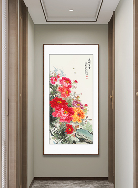 竖副牡丹图花鸟装饰画