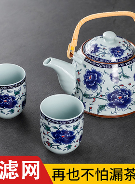 陶瓷茶壶餐厅酒店饭店家用大号大容量老式提梁单壶带过滤网凉水壶