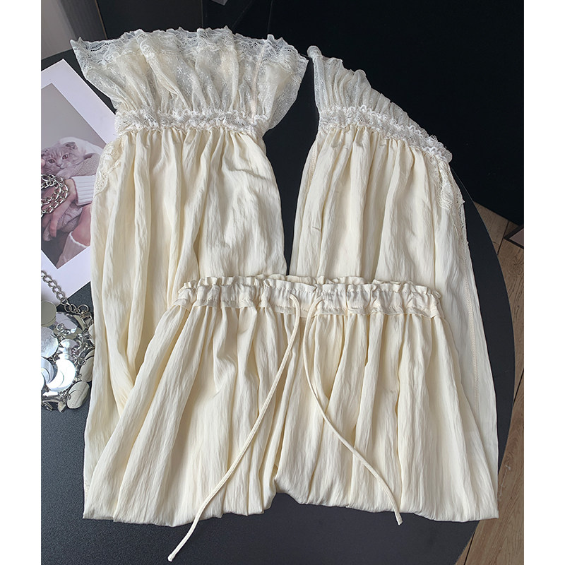 蕾丝边花苞灯笼裤女2026新款夏法式宽松阔腿裤松紧腰九分裤休闲裤