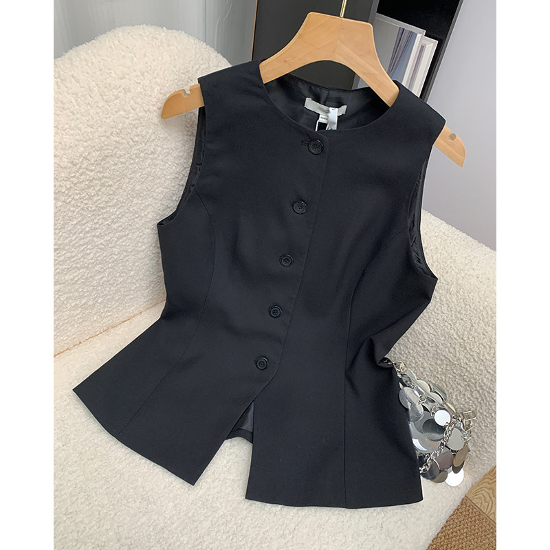 老钱风黑色西装马甲开衫女士春夏修身显瘦气质无袖背心上衣女气质
