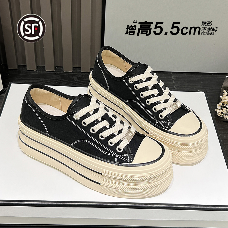 厚底帆布鞋女休闲鞋增高板鞋女