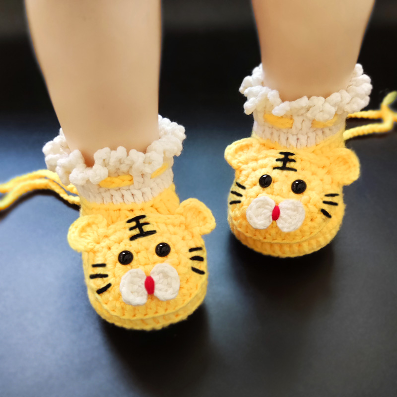 嬰幼兒老虎鞋新生兒滿月寶寶軟底毛線鞋0-3-6-12個月虎頭鞋成品
