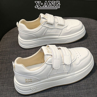 真皮厚底小白鞋2026新款早春季魔术贴鞋子女鞋学生板鞋休闲运动鞋