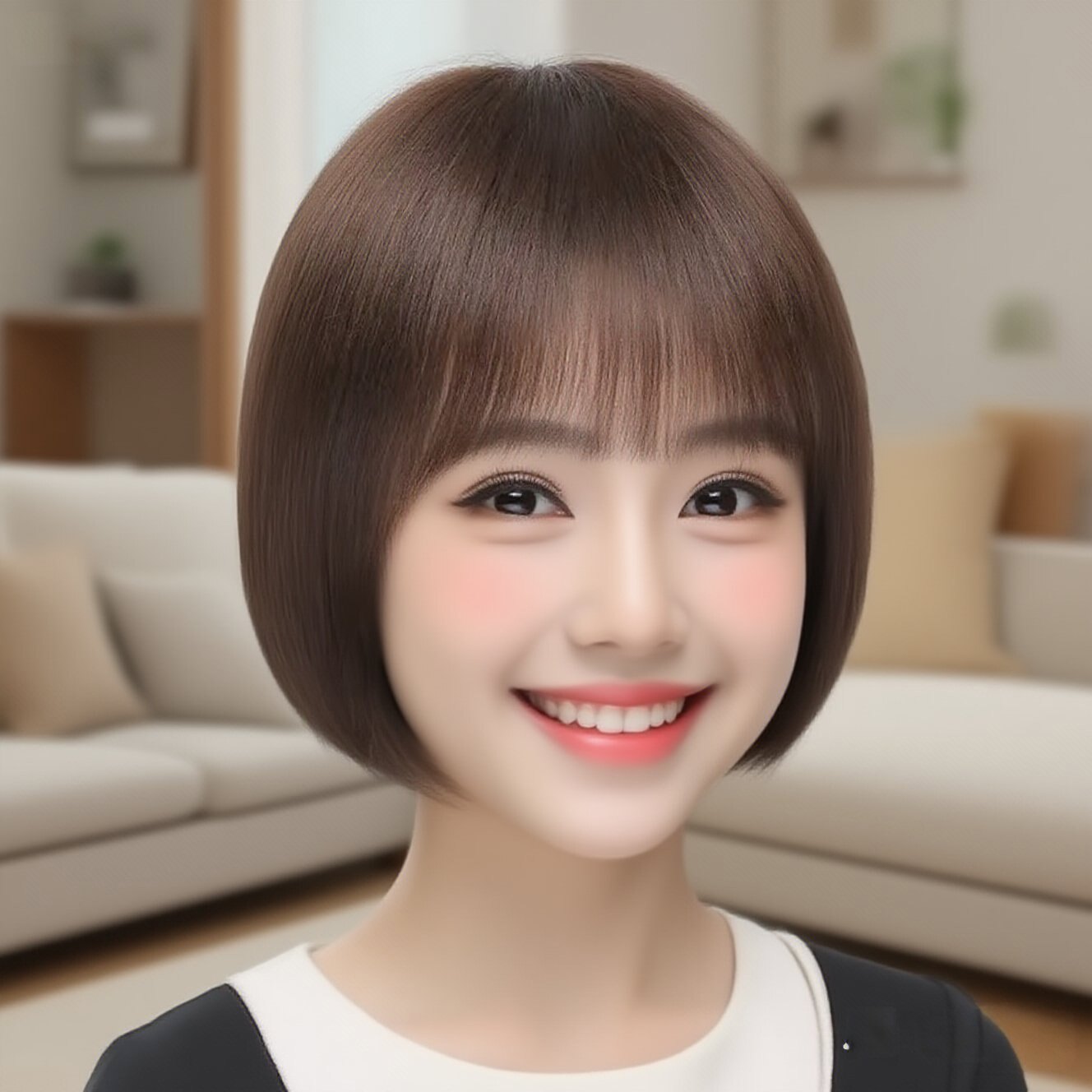 假发女真人发波波头短假发全头套修脸显瘦轻薄时尚假发bobo学生发