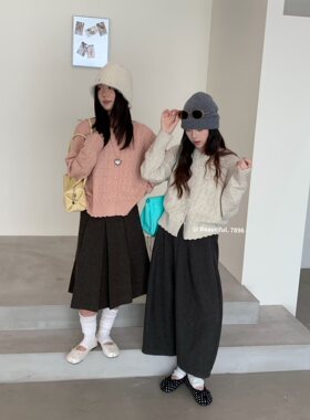 秋冬新款女韩版宽松时尚甜美小清新勾花针织开衫百搭休闲毛衣外套
