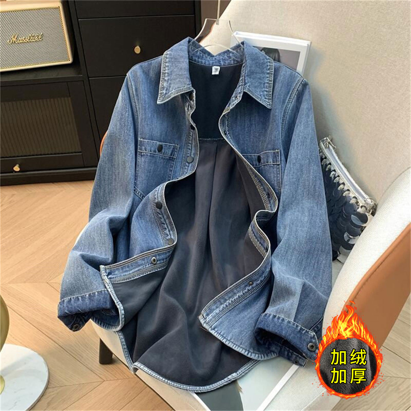 女装爆款加绒加厚牛仔衬衫上衣