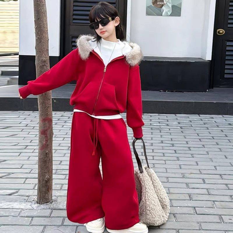 女童加绒套装2026新款休闲运动冬季儿童年货连帽开衫阔腿裤两件套,童装/婴儿装/亲子装,套装,淘宝优惠券,粉丝福利购,淘宝优惠卷
