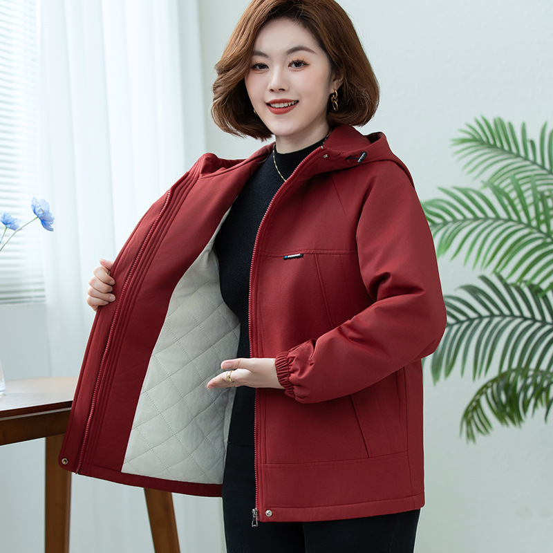 2025年秋冬装新款加绒加棉外套女时尚宽松夹克衫休闲中年妈妈棉衣
